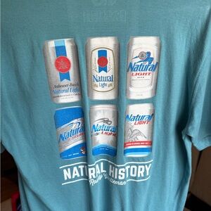 Blue Graphic T-Shirt with Beer Can Design